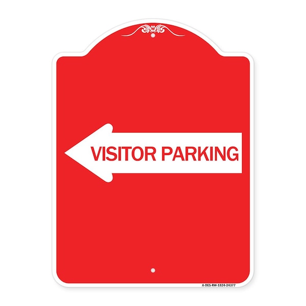 Visitor Parking With Left Arrow, Red & White Aluminum Architectural Sign, 18" x 24", RW-1824-24377